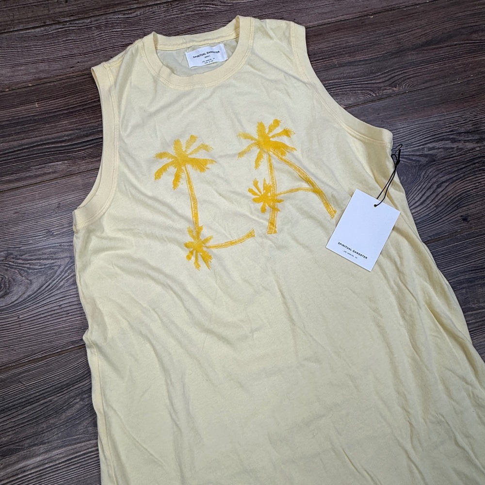 Spiritual Gangster Womens Size Small LA Mulholland Dress Yellow Palm Tree NEW - Picture 4 of 10